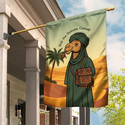 Mauritania Garden Flag - Sidi the Sahara Camel Cartoon and Desert Caravan Design