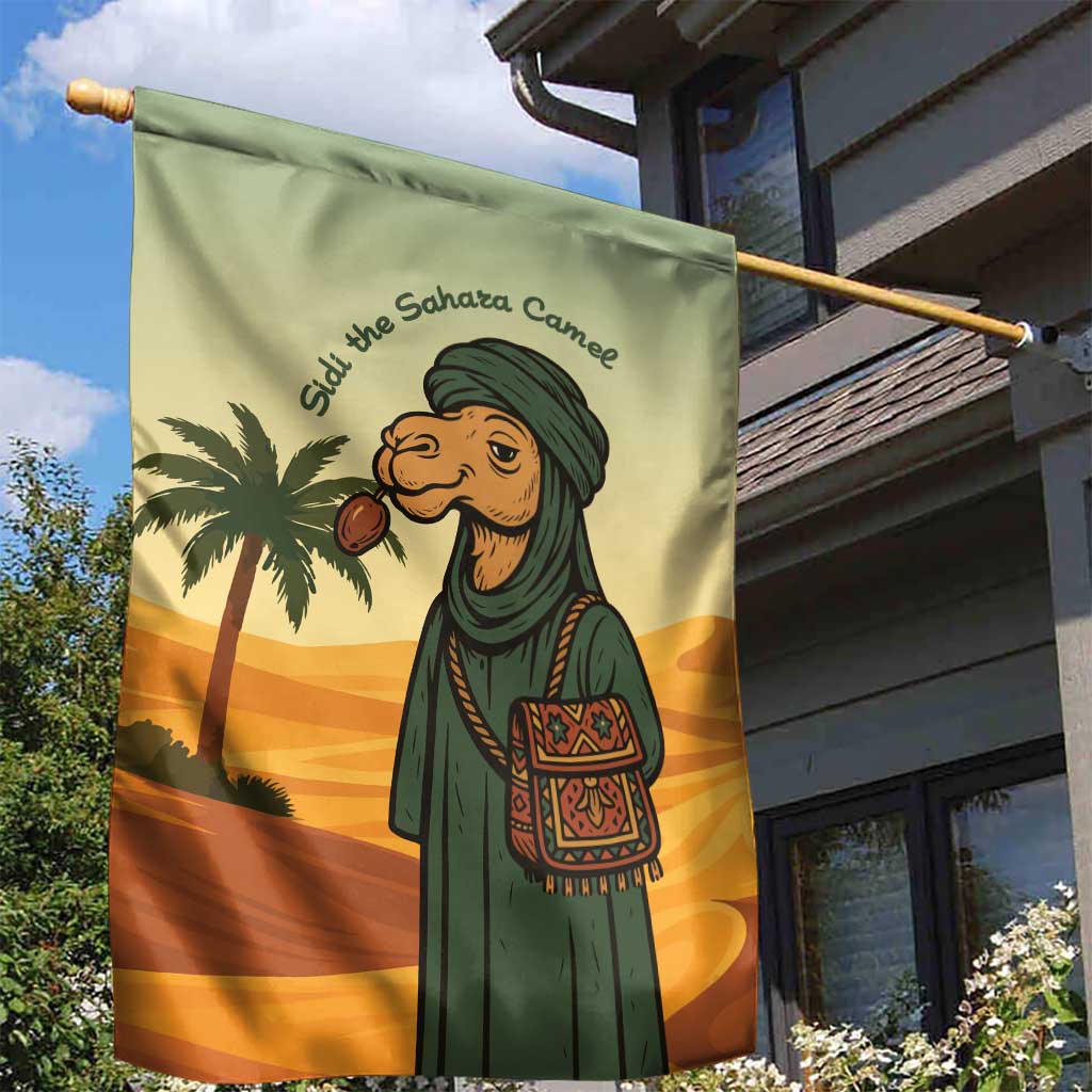 Mauritania Garden Flag - Sidi the Sahara Camel Cartoon and Desert Caravan Design