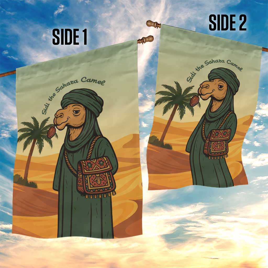 Mauritania Garden Flag - Sidi the Sahara Camel Cartoon and Desert Caravan Design