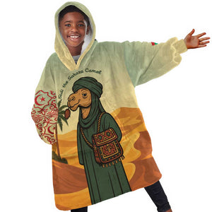 Mauritania Kid Wearable Blanket Hoodie - Sidi the Sahara Camel Cartoon and Desert Caravan Design