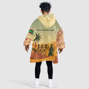 Mauritania Kid Wearable Blanket Hoodie - Sidi the Sahara Camel Cartoon and Desert Caravan Design
