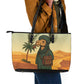 Mauritania Leather Tote Bag - Sidi the Sahara Camel Cartoon and Desert Caravan Design