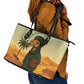 Mauritania Leather Tote Bag - Sidi the Sahara Camel Cartoon and Desert Caravan Design