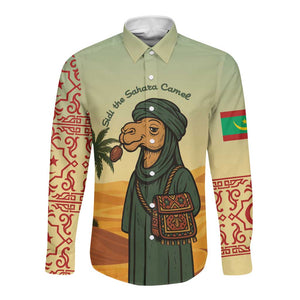 Mauritania Long Sleeve Button Shirt - Sidi the Sahara Camel Cartoon and Desert Caravan Design