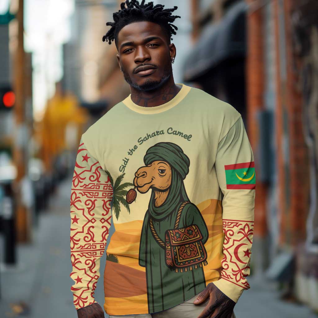 Mauritania Long Sleeve Shirt - Sidi the Sahara Camel Cartoon and Desert Caravan Design