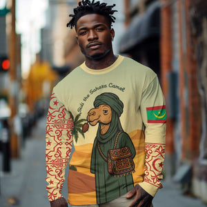 Mauritania Long Sleeve Shirt - Sidi the Sahara Camel Cartoon and Desert Caravan Design