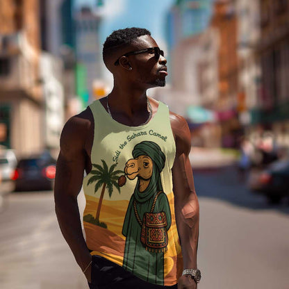 Mauritania Men Tank Top - Sidi the Sahara Camel Cartoon and Desert Caravan Design