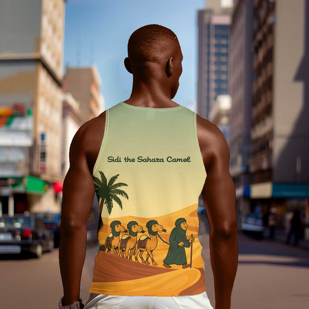 Mauritania Men Tank Top - Sidi the Sahara Camel Cartoon and Desert Caravan Design