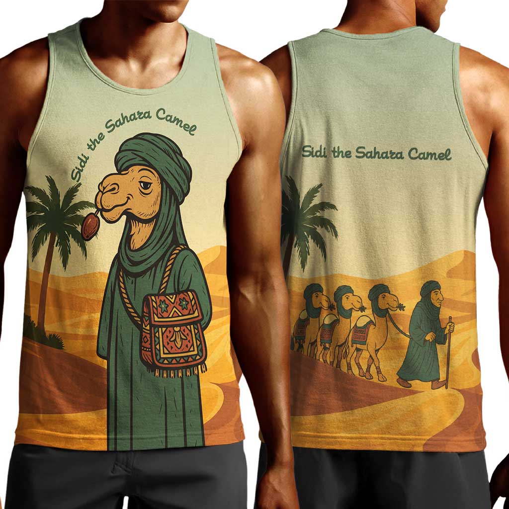 Mauritania Men Tank Top - Sidi the Sahara Camel Cartoon and Desert Caravan Design