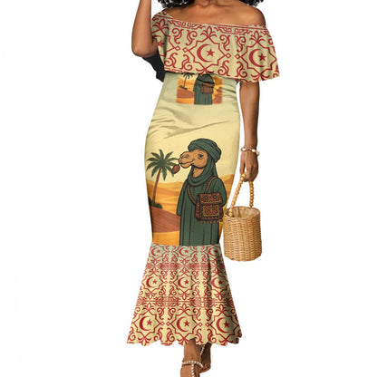 Mauritania Mermaid Dress - Sidi the Sahara Camel Cartoon and Desert Caravan Design