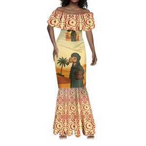 Mauritania Mermaid Dress - Sidi the Sahara Camel Cartoon and Desert Caravan Design