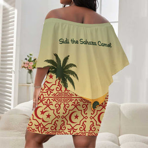 Mauritania Off Shoulder Short Dress - Sidi the Sahara Camel Cartoon and Desert Caravan Design