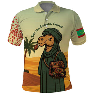 Mauritania Polo Shirt - Sidi the Sahara Camel Cartoon and Desert Caravan Design