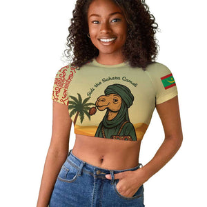 Mauritania Raglan Cropped T shirt - Sidi the Sahara Camel Cartoon and Desert Caravan Design