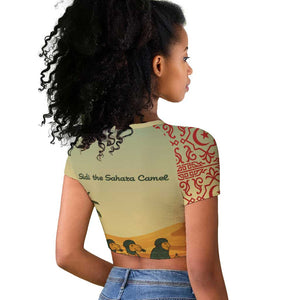 Mauritania Raglan Cropped T shirt - Sidi the Sahara Camel Cartoon and Desert Caravan Design