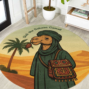 Mauritania Round Carpet - Sidi the Sahara Camel Cartoon and Desert Caravan Design