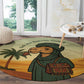 Mauritania Round Carpet - Sidi the Sahara Camel Cartoon and Desert Caravan Design