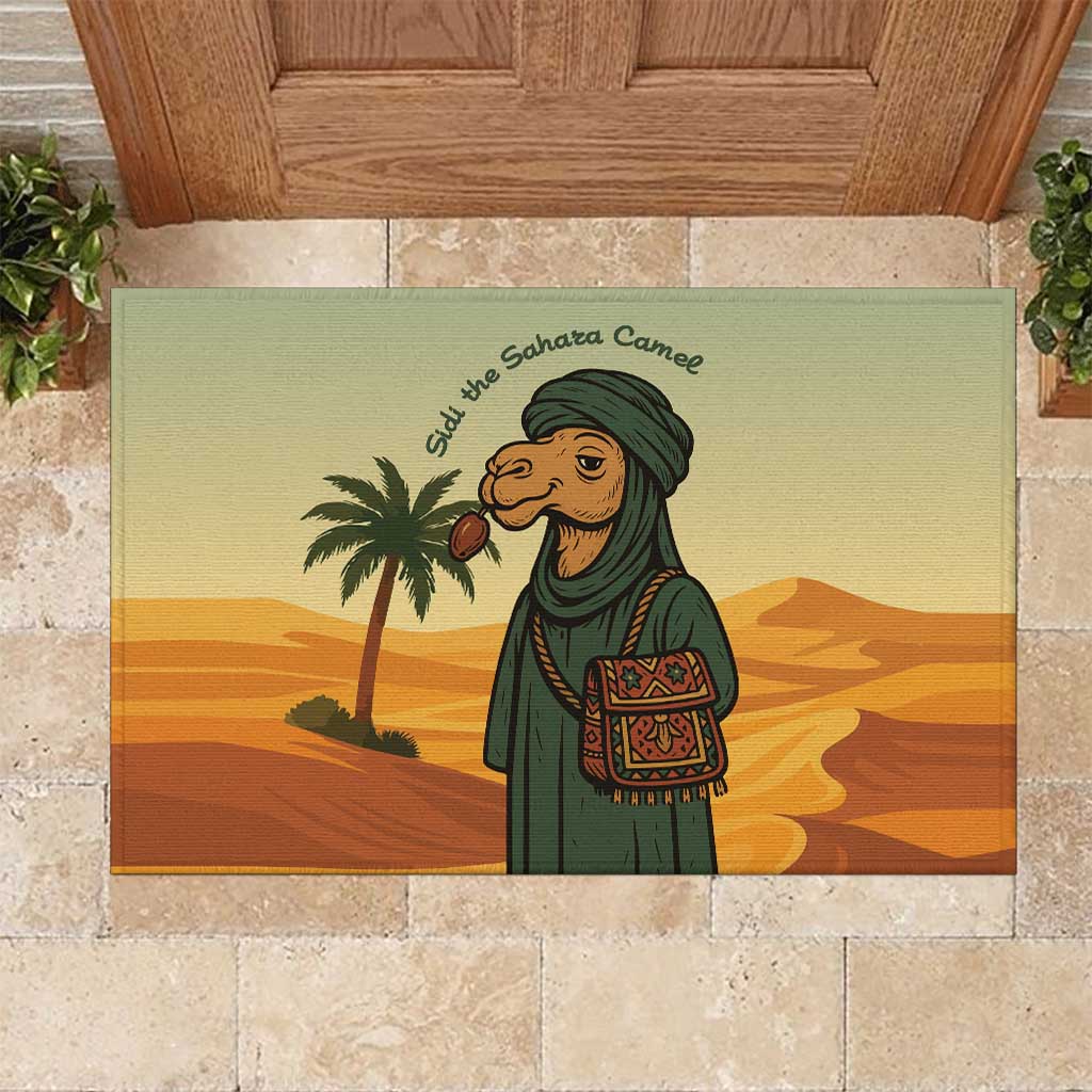 Mauritania Rubber Doormat - Sidi the Sahara Camel Cartoon and Desert Caravan Design