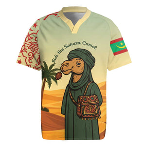 Mauritania Rugby Jersey - Sidi the Sahara Camel Cartoon and Desert Caravan Design