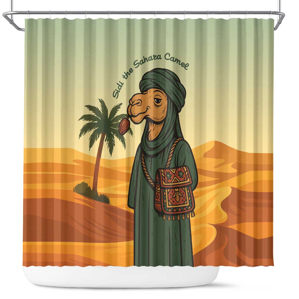 Mauritania Shower Curtain - Sidi the Sahara Camel Cartoon and Desert Caravan Design