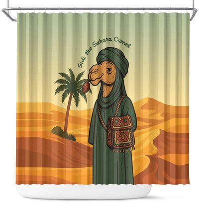 Mauritania Shower Curtain - Sidi the Sahara Camel Cartoon and Desert Caravan Design