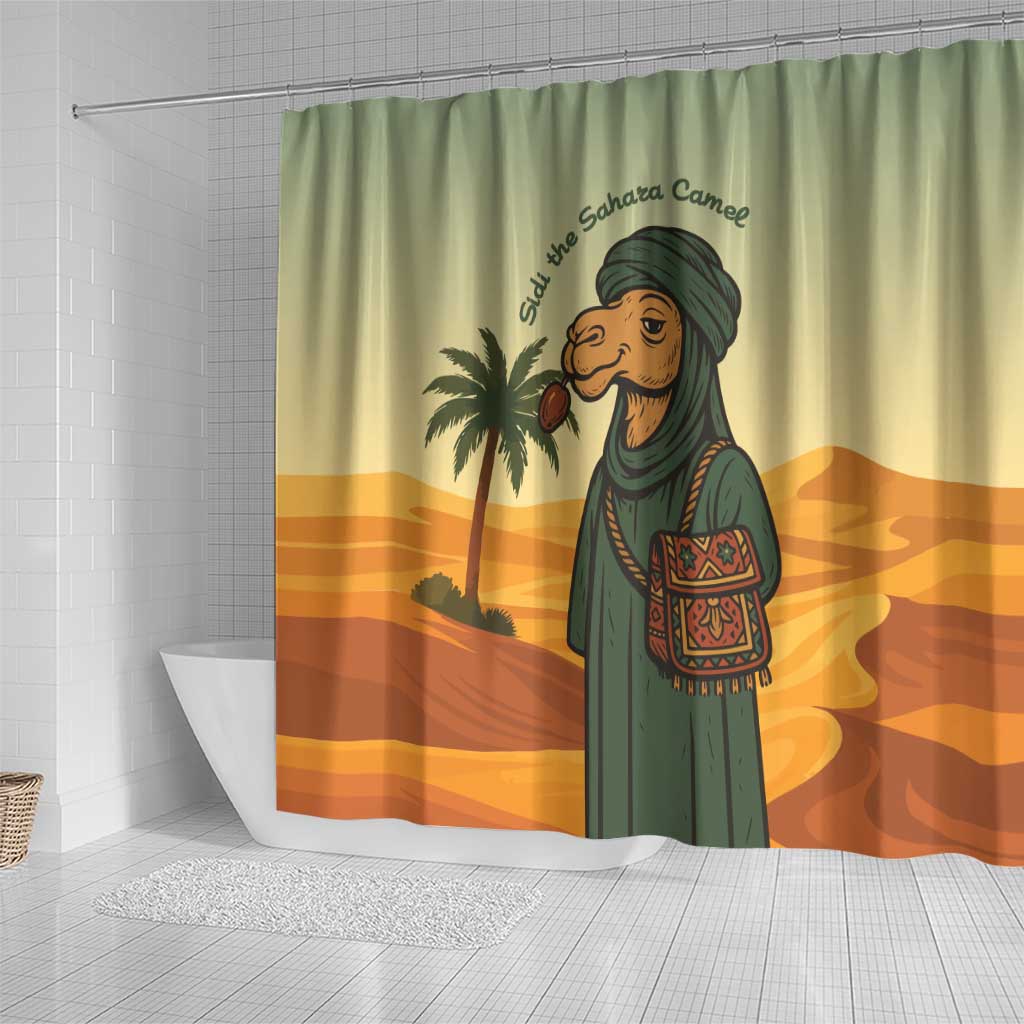 Mauritania Shower Curtain - Sidi the Sahara Camel Cartoon and Desert Caravan Design