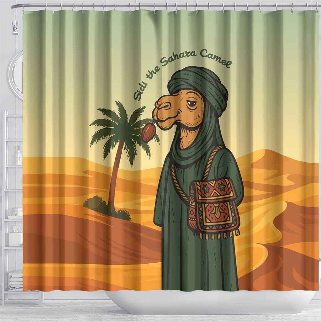 Mauritania Shower Curtain - Sidi the Sahara Camel Cartoon and Desert Caravan Design