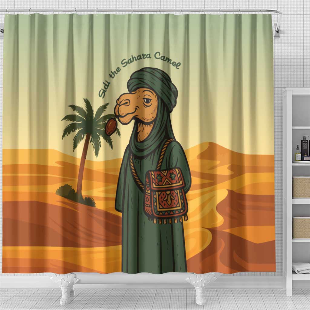 Mauritania Shower Curtain - Sidi the Sahara Camel Cartoon and Desert Caravan Design