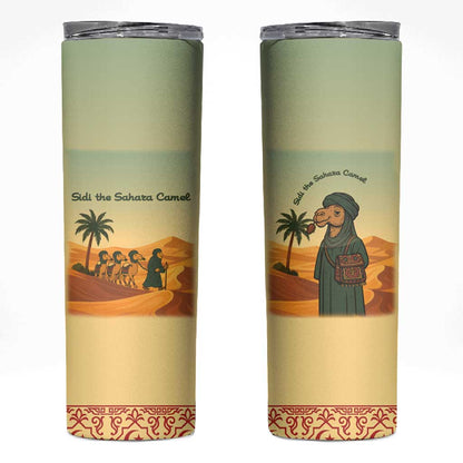 Mauritania Skinny Tumbler - Sidi the Sahara Camel Cartoon and Desert Caravan Design