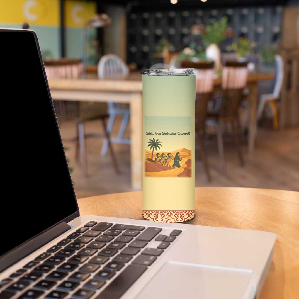Mauritania Skinny Tumbler - Sidi the Sahara Camel Cartoon and Desert Caravan Design