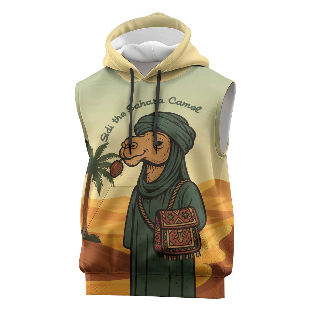 Mauritania Sleeveless Hoodie - Sidi the Sahara Camel Cartoon and Desert Caravan Design - African Pride