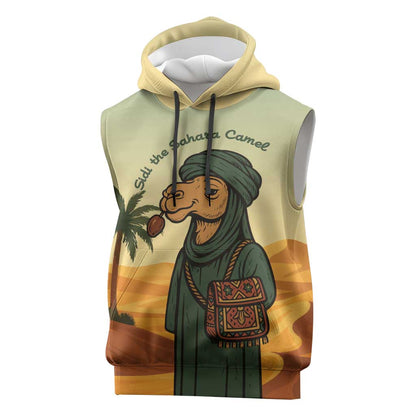 Mauritania Sleeveless Hoodie - Sidi the Sahara Camel Cartoon and Desert Caravan Design - African Pride