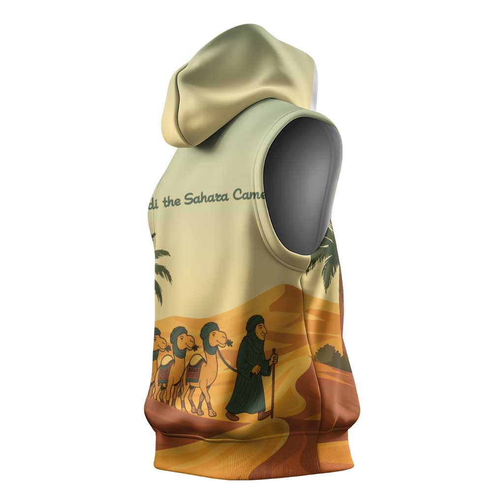 Mauritania Sleeveless Hoodie - Sidi the Sahara Camel Cartoon and Desert Caravan Design - African Pride