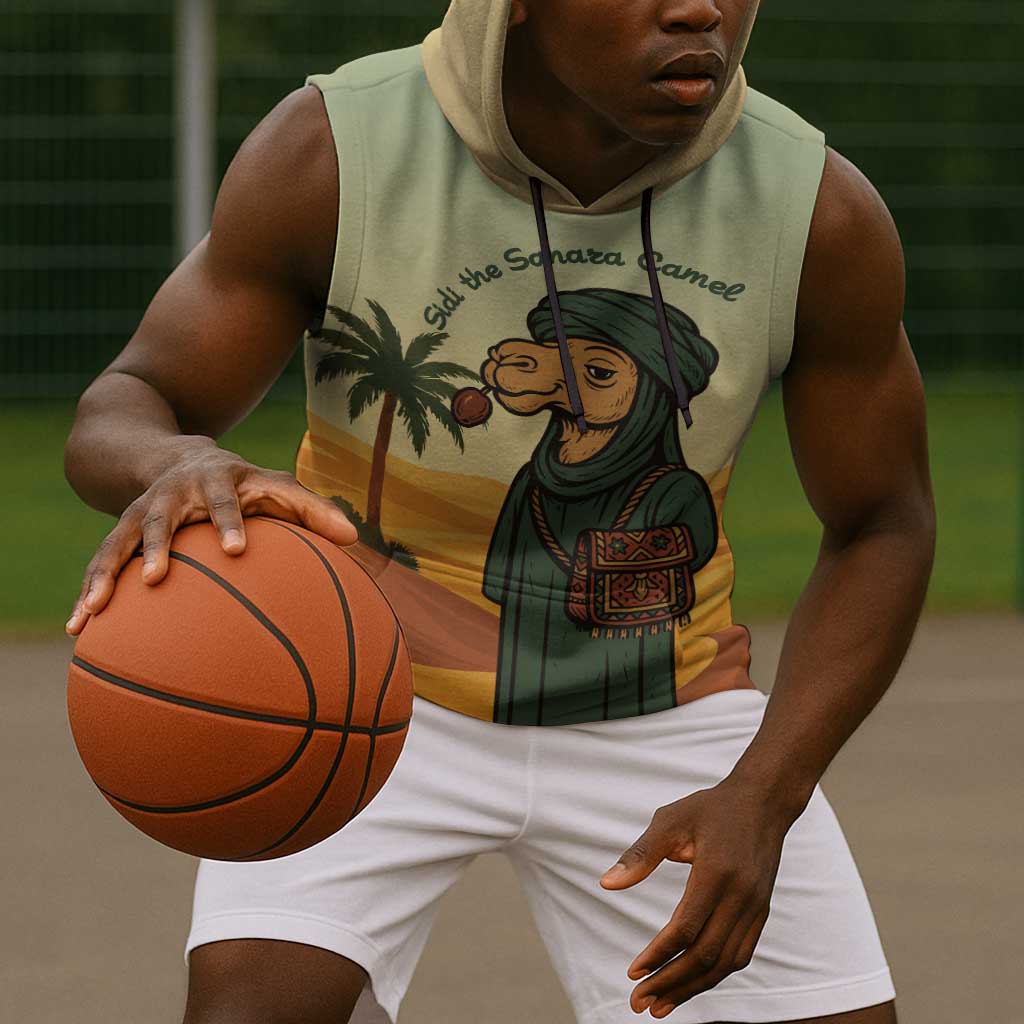 Mauritania Sleeveless Hoodie - Sidi the Sahara Camel Cartoon and Desert Caravan Design - African Pride