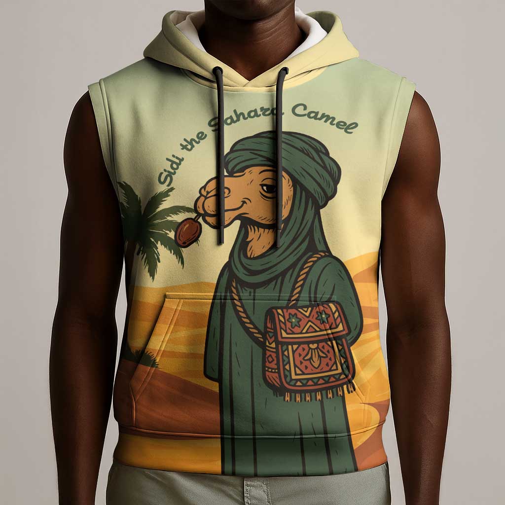Mauritania Sleeveless Hoodie - Sidi the Sahara Camel Cartoon and Desert Caravan Design - African Pride
