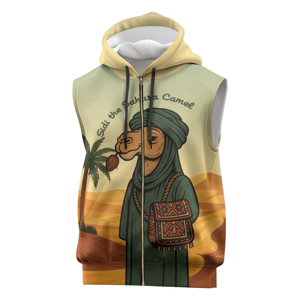 Mauritania Sleeveless Zip Hoodie - Sidi the Sahara Camel Cartoon and Desert Caravan Design - African Pride