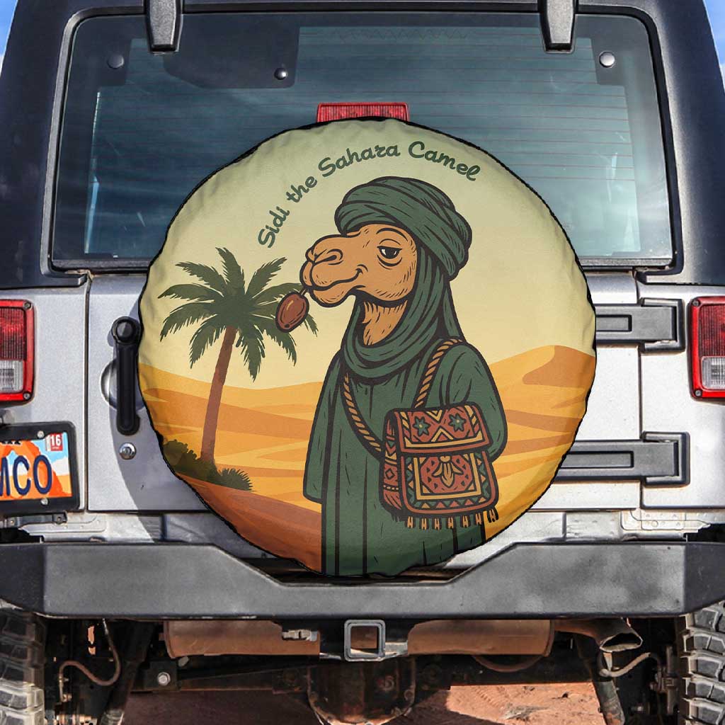 Mauritania Spare Tire Cover - Sidi the Sahara Camel Cartoon and Desert Caravan Design
