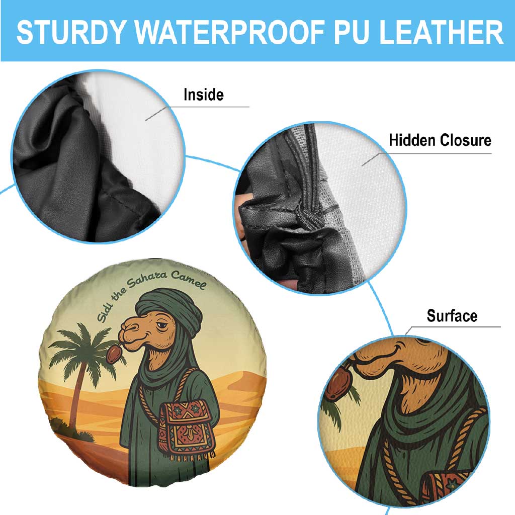 Mauritania Spare Tire Cover - Sidi the Sahara Camel Cartoon and Desert Caravan Design