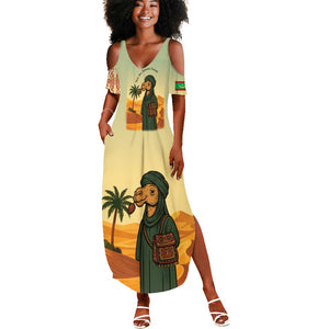 Mauritania Summer Maxi Dress - Sidi the Sahara Camel Cartoon and Desert Caravan Design