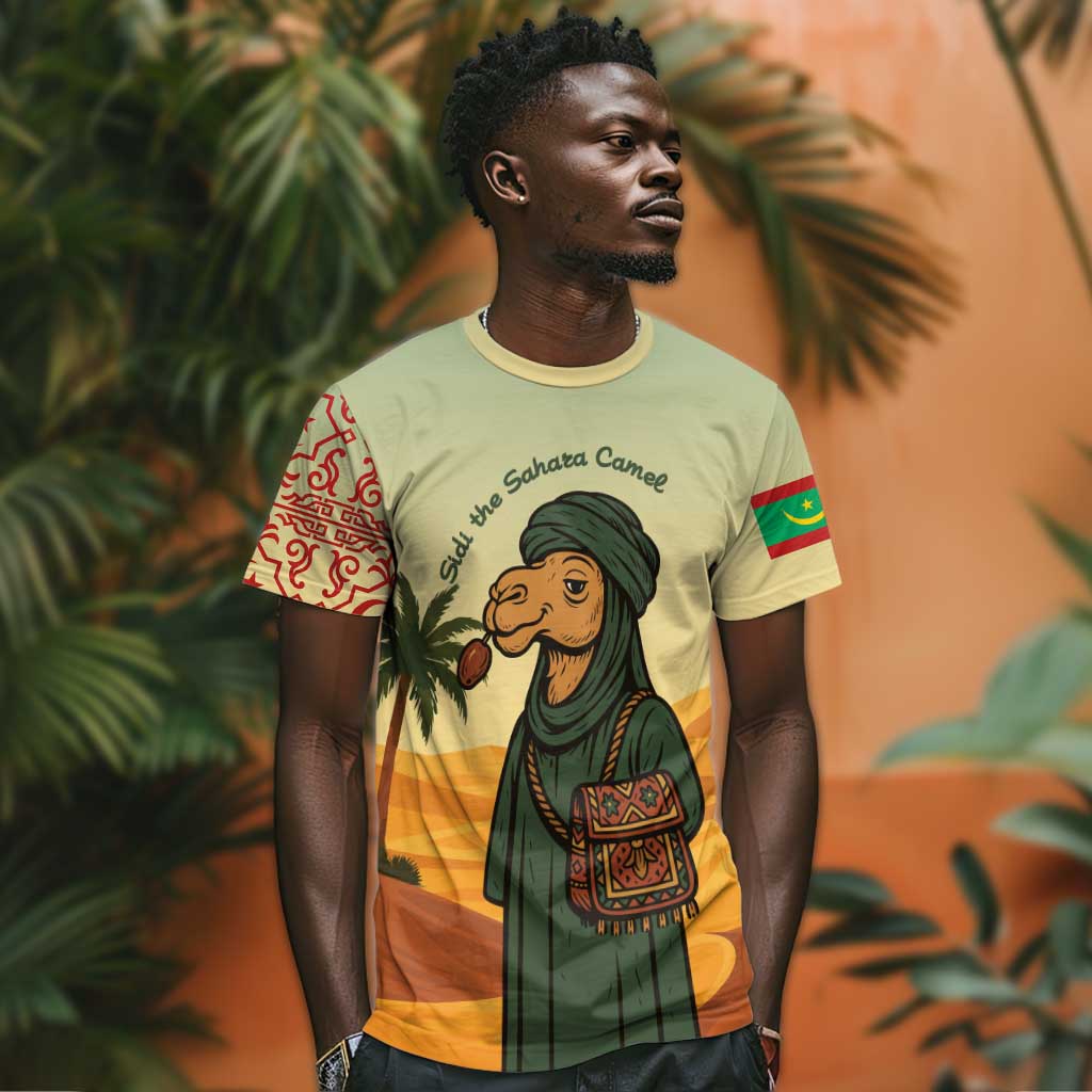 Mauritania T shirt - Sidi the Sahara Camel Cartoon and Desert Caravan Design
