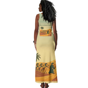 Mauritania Tank Maxi Dress - Sidi the Sahara Camel Cartoon and Desert Caravan Design