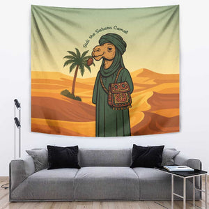 Mauritania Tapestry - Sidi the Sahara Camel Cartoon and Desert Caravan Design