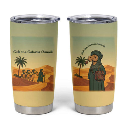 Mauritania Tumbler Cup - Sidi the Sahara Camel Cartoon and Desert Caravan Design