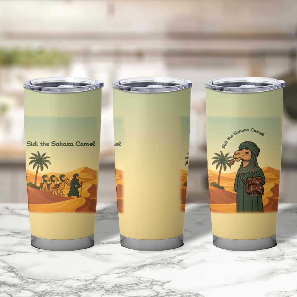 Mauritania Tumbler Cup - Sidi the Sahara Camel Cartoon and Desert Caravan Design