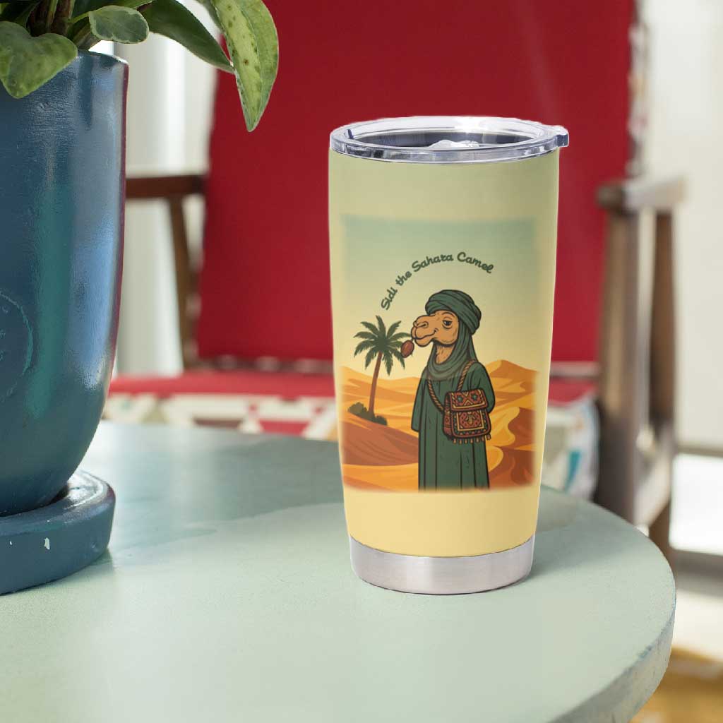 Mauritania Tumbler Cup - Sidi the Sahara Camel Cartoon and Desert Caravan Design