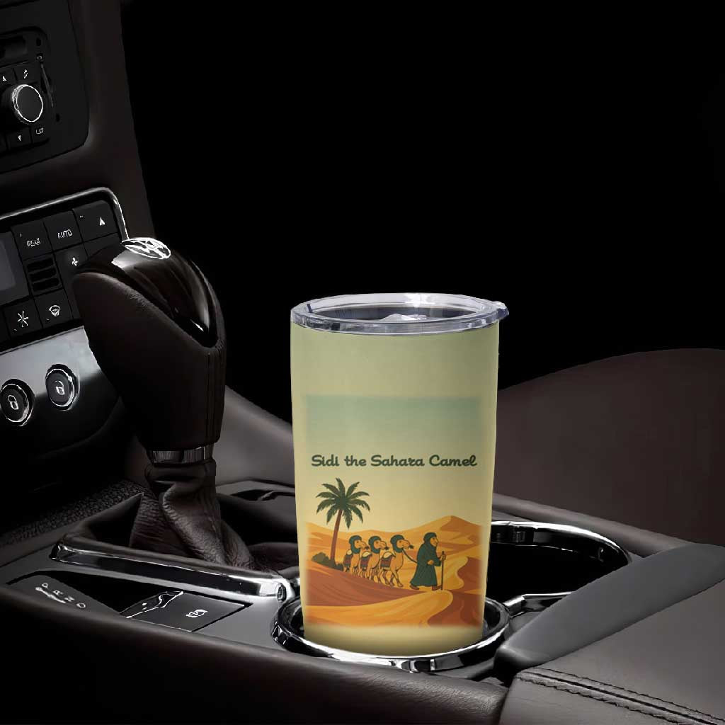 Mauritania Tumbler Cup - Sidi the Sahara Camel Cartoon and Desert Caravan Design