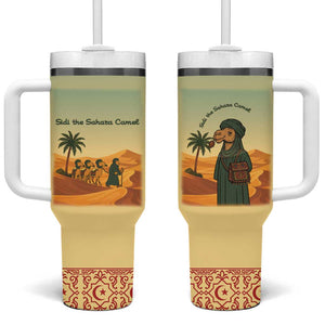 Mauritania Tumbler With Handle - Sidi the Sahara Camel Cartoon and Desert Caravan Design