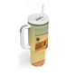 Mauritania Tumbler With Handle - Sidi the Sahara Camel Cartoon and Desert Caravan Design