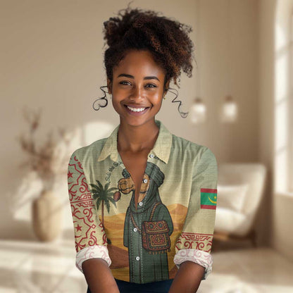 Mauritania Women Casual Shirt - Sidi the Sahara Camel Cartoon and Desert Caravan Design