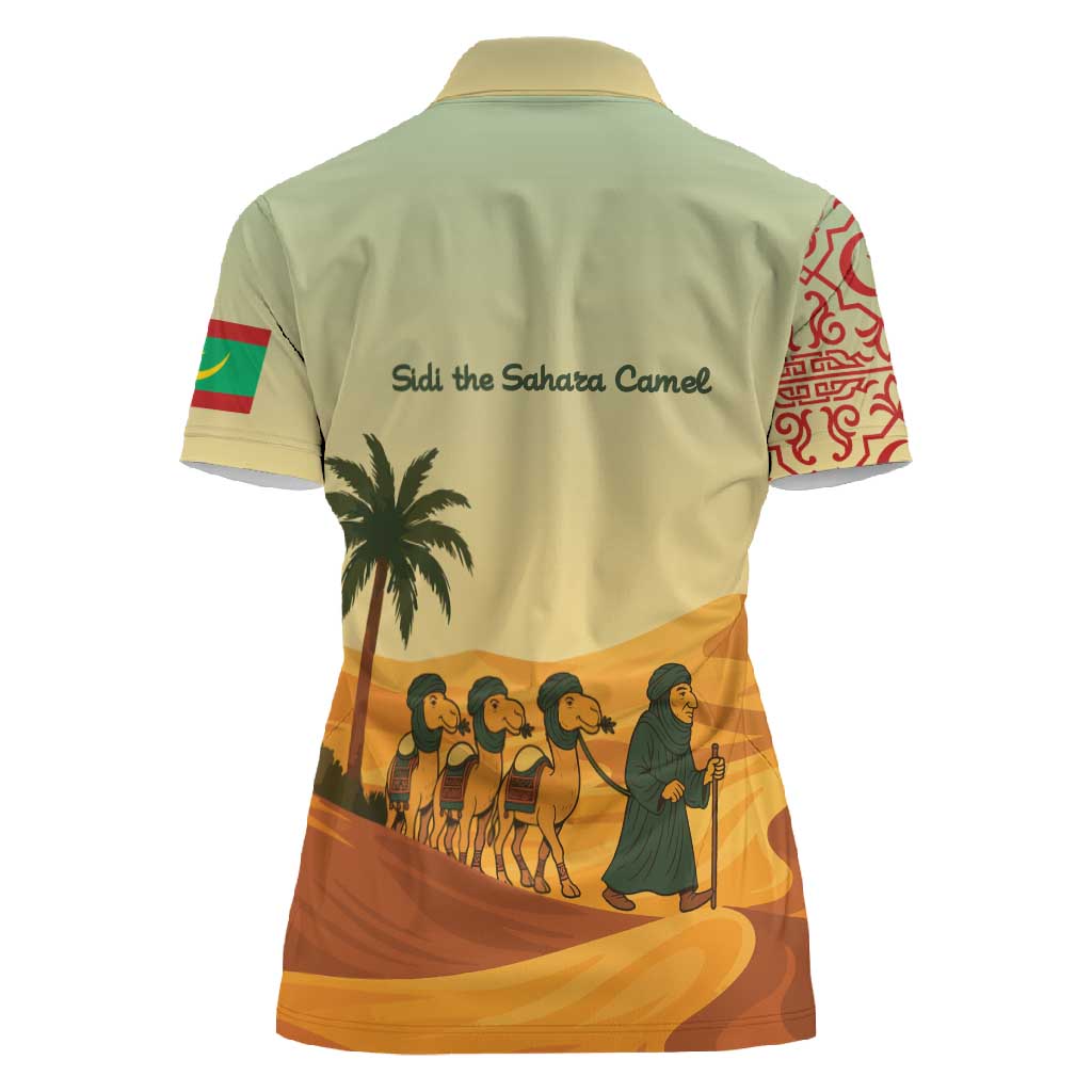 Mauritania Women Polo Shirt - Sidi the Sahara Camel Cartoon and Desert Caravan Design